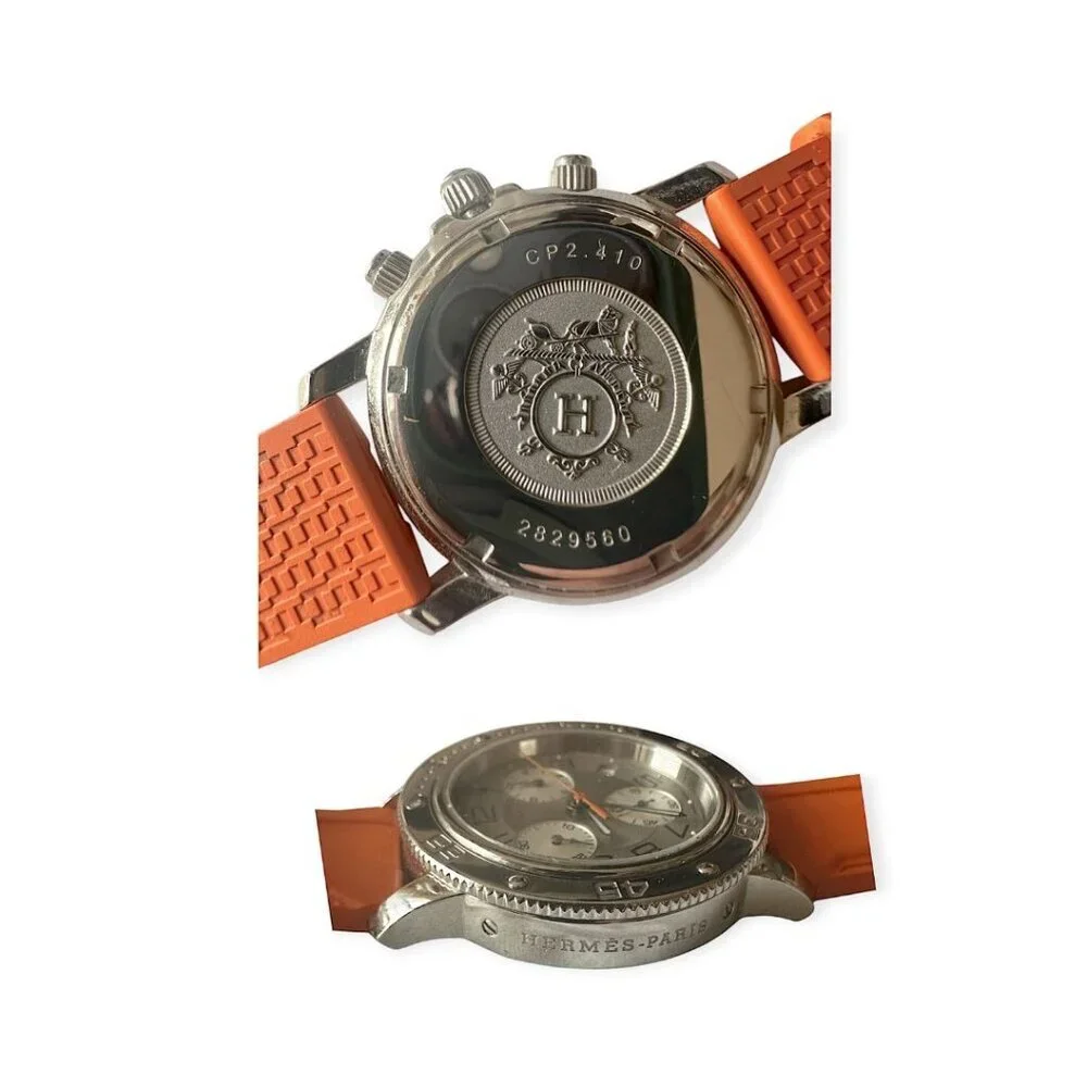 Hermès Clipper CP2.410 Diver Chronograph 36mm Orange Strap Watch Set